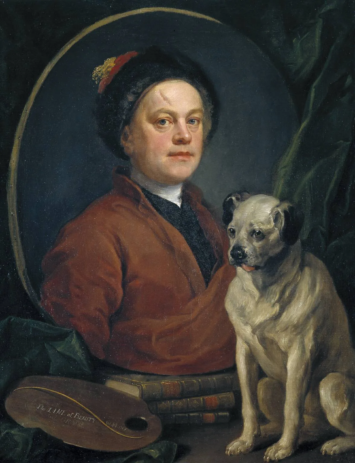 William Hogarth, Selbstporträt mit seinem Mops Trump, 1745