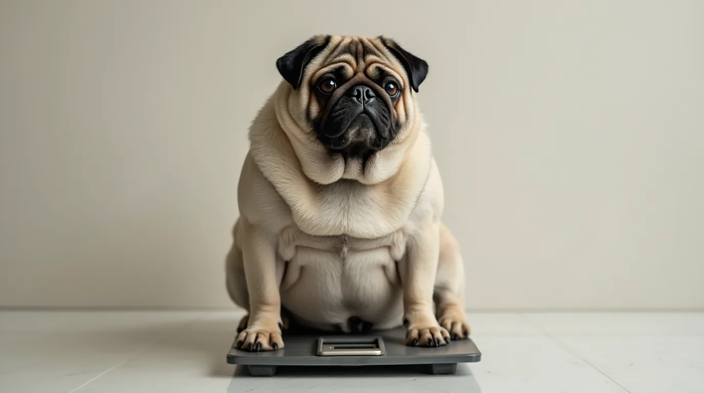 Illustration: ein Mops auf einer Waage